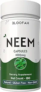 Neem Leaf Capsules 1000mg | Azadirachta Indica Natural Neem Leaf Powder | Non-GMO, Gluten-Free | Easy-to-Swallow Herbal Supplement | Traditional Botanical (180 Count (Pack of 1))