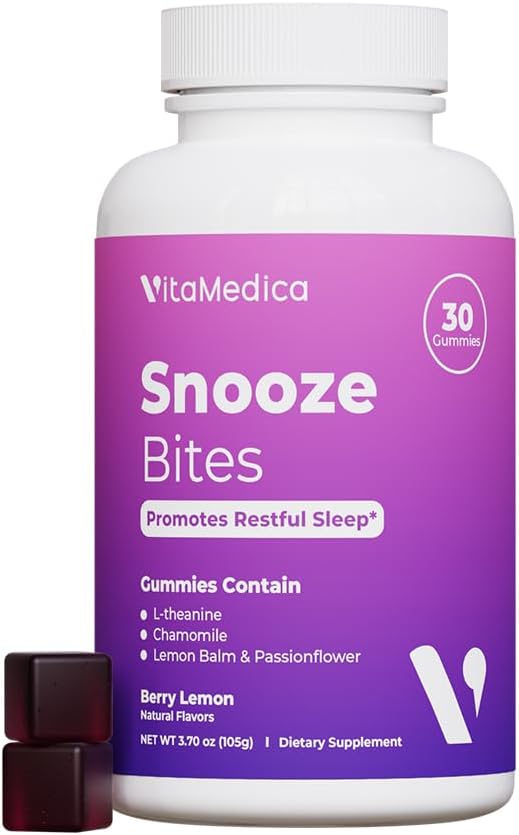 VitaMedica Snooze Sleep Gummies - Melatonin-Free、Zero Grogginess - L-Theanine、Chamomile、パッションフラワー&レモンバーム - 大人のための睡眠補助金 - 30カウント