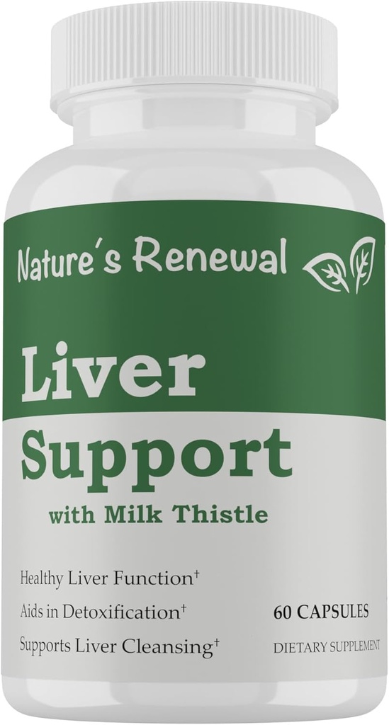 Nature's Renewal Liver Support Supplement – Cleanse Detox Repair Renew Recovery Formula with Milk Thistle, Dandelion Root, Artichoke Extract, Choline, Turmeric – 60 Capsules