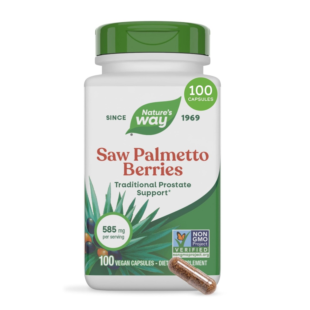 Nature's Way Saw Palmetto Berries, 伝統的な前立腺サポート*, 585 サービングあたり mg, Non-GMOプロジェクト検証, ビーガン, 100 カプセル (パッケージ 5 月 Vary)