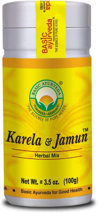 BASIC AYURVEDA Karela Jamun Herbal Mix Powder | 100%天然ビターGourd&Java Plum Blend | ヴィーガン、非GMO | ハーブ使用、ジュース、スムージー | 3.53 Oz (100g)