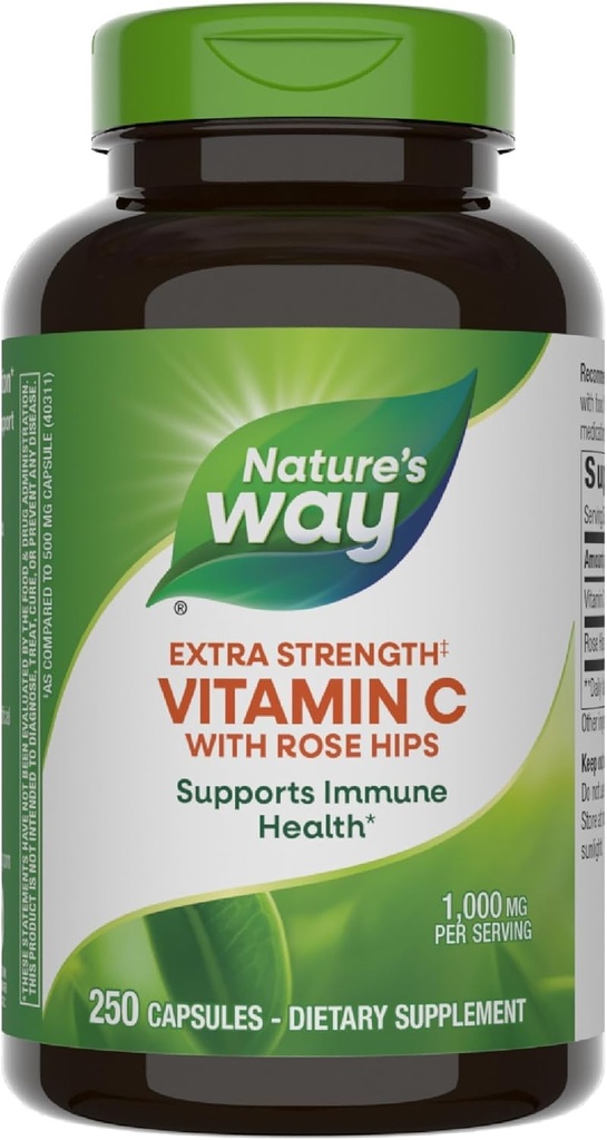 Nature's Way Extra Strength(1) Vitamin C with Rose HIPS、免疫健康をサポート*、コラーゲン生産*、高効力ビタミンC、250カプセル(5月パッケージ)