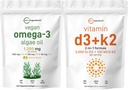 マイクロ成分ビタミンD3 5,000iu + K2 100mcg Softgels & Vegan Omega 3 Algaeオイルサプリメントバンドル2パック | エッセンシャルサンシャインビタミン | 魚油代替オメガ3フルスペクトラム