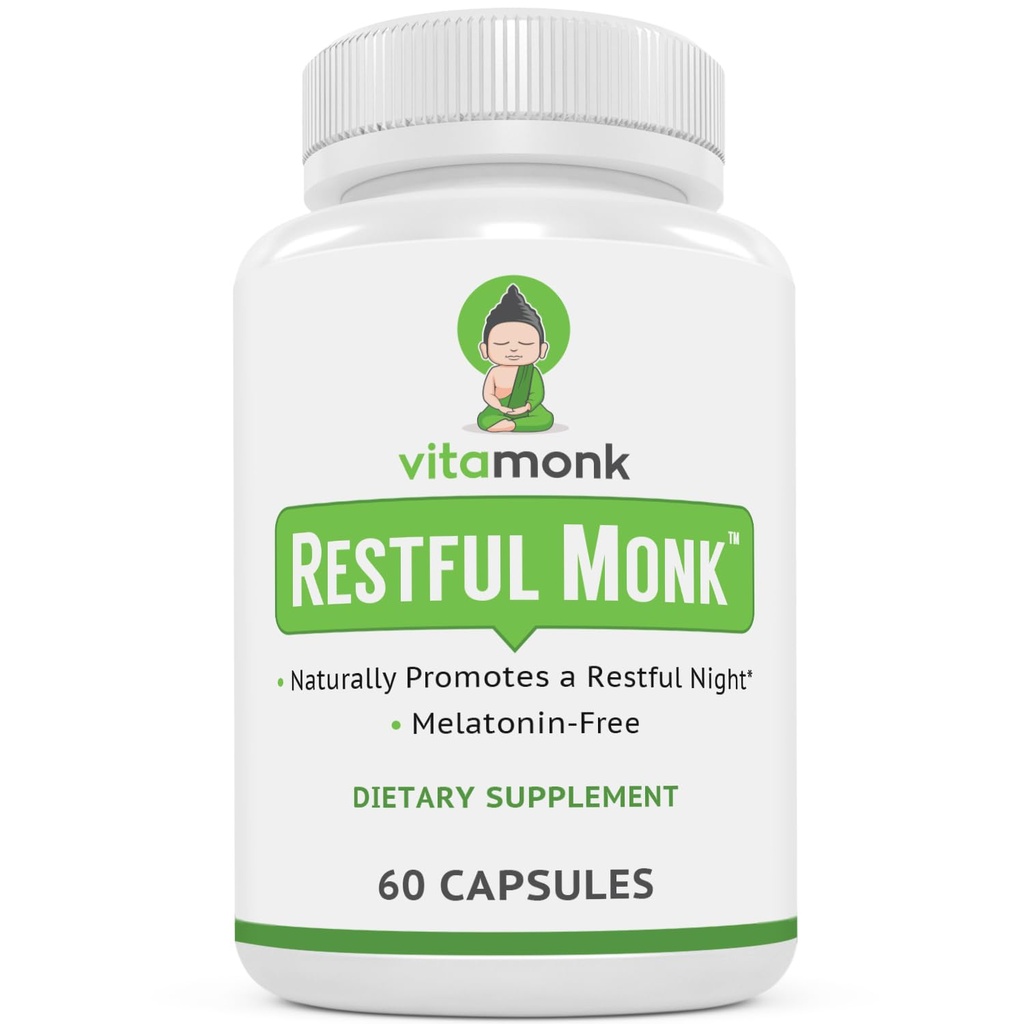 VitaMonk Melatoninはマグネシウム、GABA、テアニン、アピゲニンと無料睡眠補助金 - メラトニンのない自然睡眠補助金、大人のための自然な睡眠援助、大人のための睡眠の丸薬、大人のための睡眠の援助