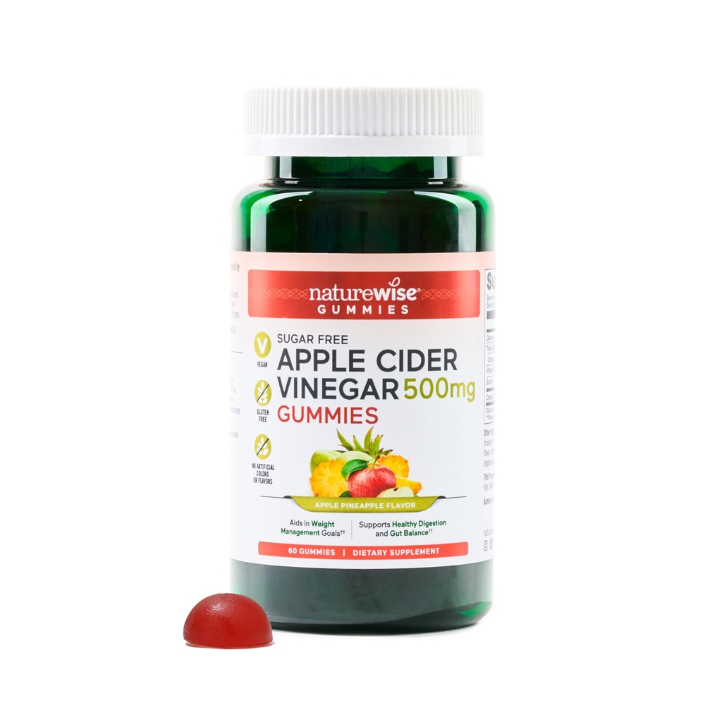 NatureWise Apple Cider Vinegar Keto Gummies - 1000mg ACV / 2、砂糖無料、ビーガン - エネルギー&ガット健康 - ACV Gummies W /ビタミンB12-60グミー[1000mg / 2ヶ月間の供給500mg]