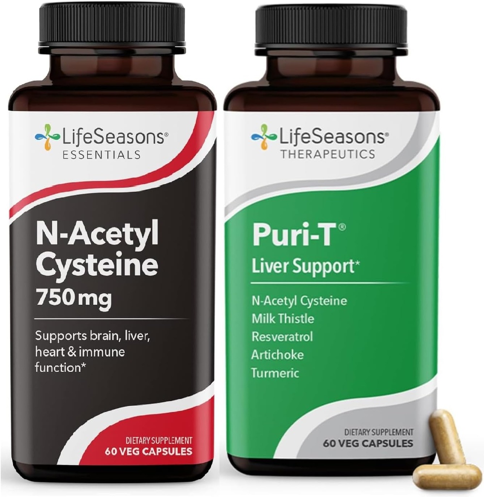 N-Acetyl Cysteine BoostのLifeSeasons Puri-T - サポート 肝臓及び肺の解毒 - 120のカプセル