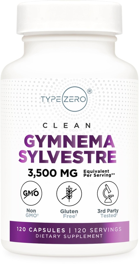 タイプ ゼロ クリーン ジムネマ シルベストル カプセル (120 サービングあたり 3,500 MG 等価) - 非GMO、グルテンフリー
