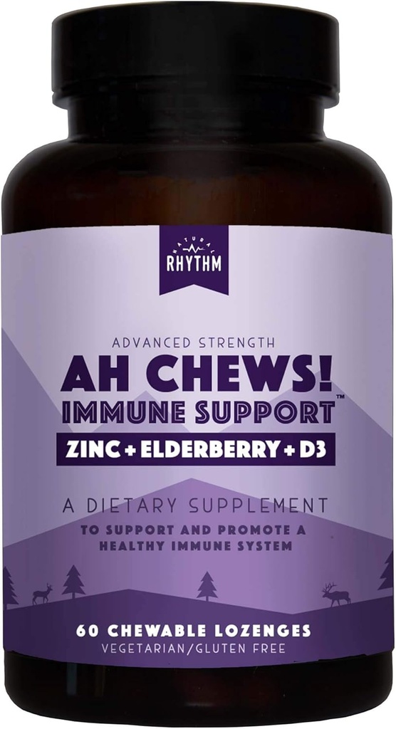 ナチュラルリズムAh Chews! 子供のおよび大人のための免疫のブースターのロゼンジ、Elderberry、亜鉛及びビタミンD3の60のカプセルが付いている加えられた砂糖無し