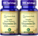 Puritan's Pride Premium SunviteTM Mega-Potency Vitamin D3 10,000 IU、健康な骨、歯および免疫システムサポートのための栄養補助食品、100 Rapid Release Softgels