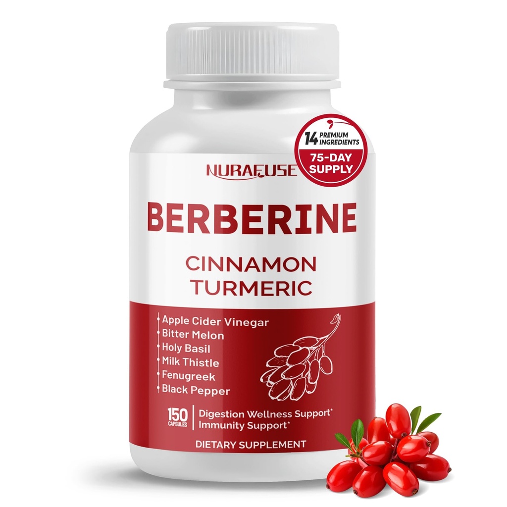 Berberine 14-in-1 Ceylon Cinnamon Apple Cider Vinegar Turmeric Bitter Melon Holy Basil Milk Thistle Fenugreek Gymnema Banaba - アメリカ製