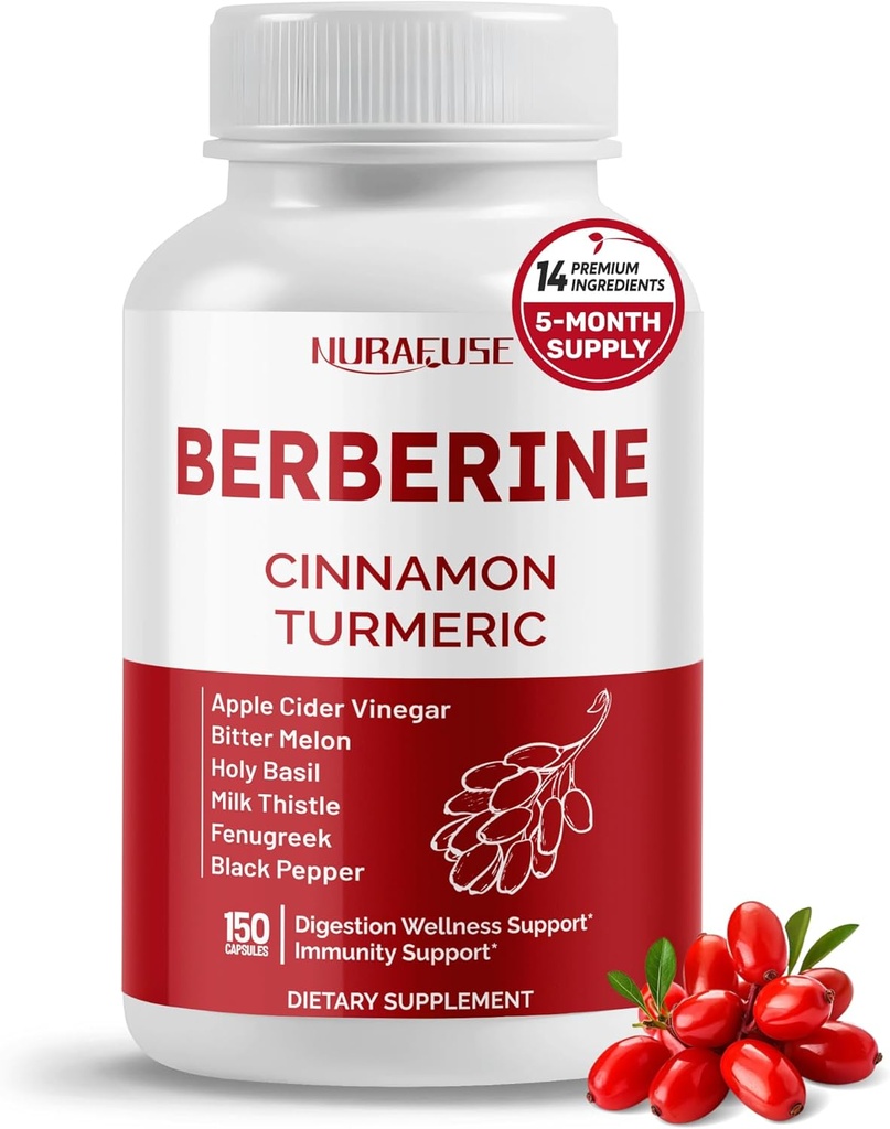 Berberine 14-in-1 Ceylon Cinnamon Apple Cider Vinegar Turmeric Bitter Melon Holy Basil Milk Thistle Fenugreek Gymnema Banaba - アメリカ製
