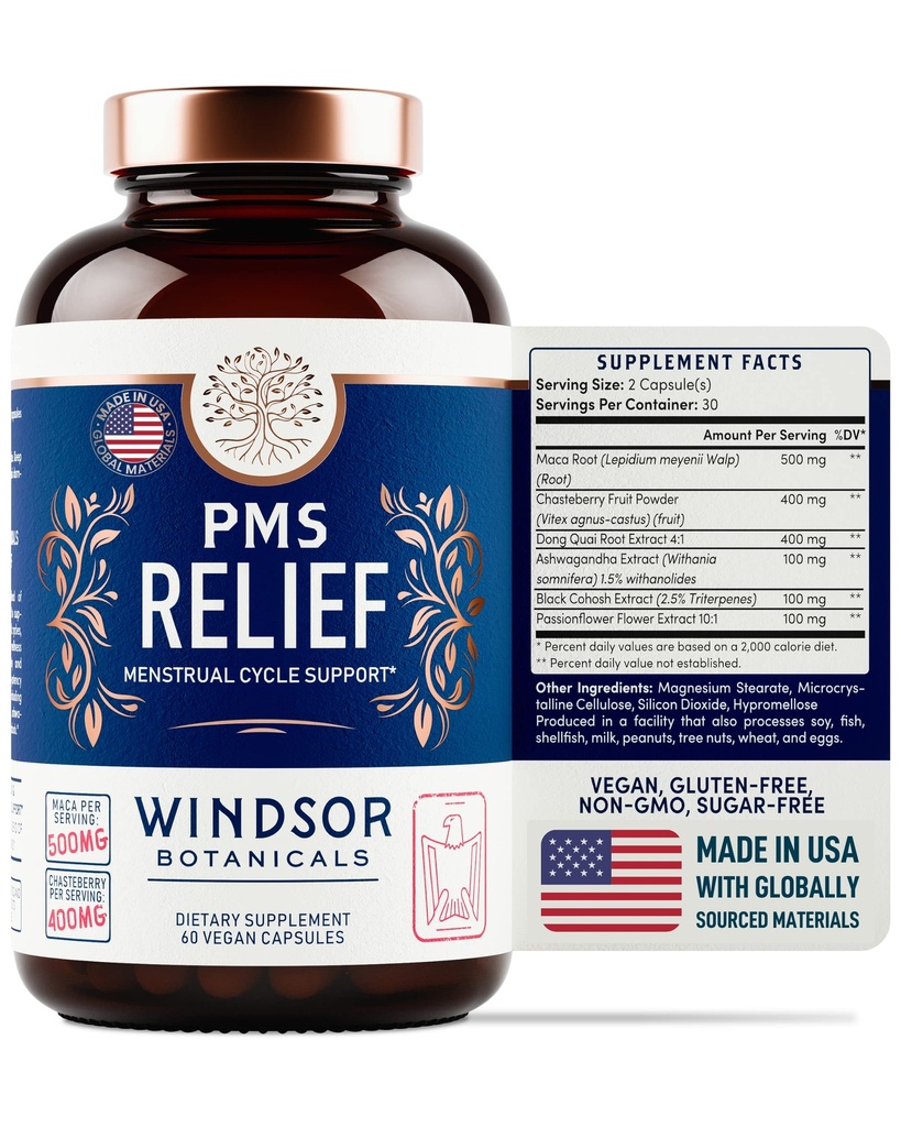 Chasteberry、Maca Root、Ashwagandhaの女性のためのPMSサポート補足 - 期間の救助、女性のためのBloatingの救助、気分のサポート、ホルモンのバランスの草の補足- 30日、60ビーガンカプセル