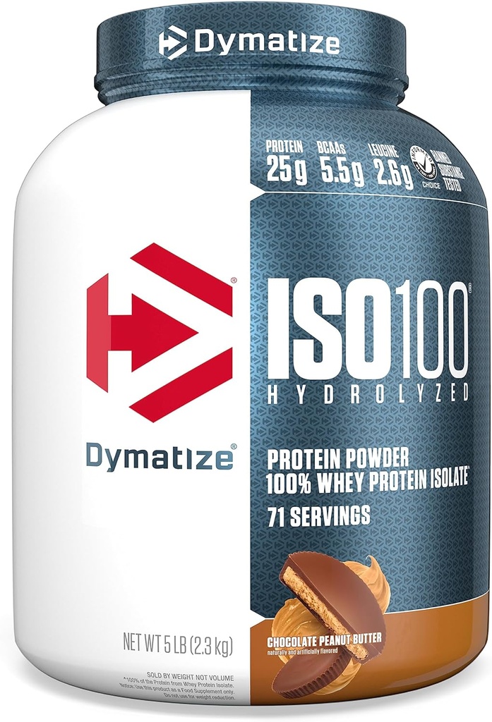 Dymatize ISO100の乳白色蛋白質の粉の隔離剤、チョコレートピーナツのバター、蛋白質の25g、5ポンド、5.5g BCAAsのより少し120 Cal。、グルテンフリー、1g脂肪、1g砂糖、2g Carb (71のサービング)