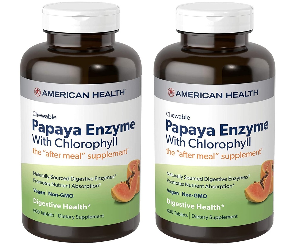 ChlorophyllのChewableタブレットとアメリカの健康パパイヤ酵素 - 600の計算(200の合計のサービング)(パッケージ2)