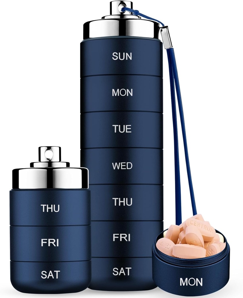 Mossimeの金属の旅行丸薬のオルガナイザー、携帯用7日のビタミンのオルガナイザー積み重ね可能、防水1日の丸薬箱、大きい丸薬の容器、ビタミン、魚油、補足のための毎日の薬のオルガナイザー