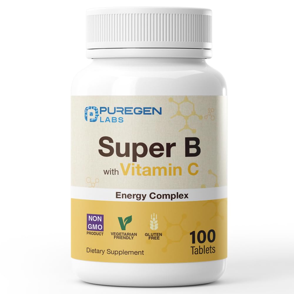 ビタミンCとPuregenラボスーパーBエネルギーコンプレックス - 免疫健康、エネルギー、神経系サポート - 非GMO、グルテンフリー100ベジタリアンタブレット