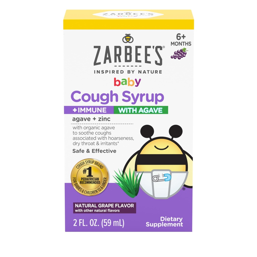 Zarbee's Baby Cough Syrup + オーガニックアガブ+亜鉛で免疫; 天然ブドウ味; 赤ちゃん6 +月の場合、2 Fl Oz(パッケージ1)
