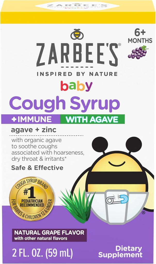 Zarbee's Baby Cough Syrup + オーガニックアガブ+亜鉛で免疫; 天然ブドウ味; 赤ちゃん6 +月の場合、2 Fl Oz(パッケージ1)