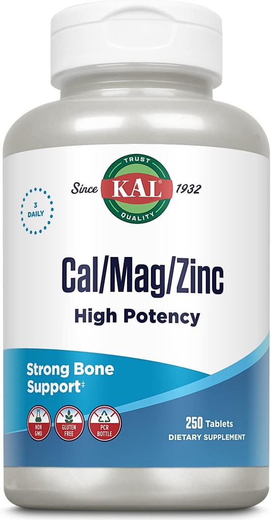 KAL Cal/Mag/Zinc | 1000mg カルシウム・400mg マグネシウム・15mg 亜鉛 | 骨・筋肉・心臓・免疫サポート | 250ct・83 サーブ