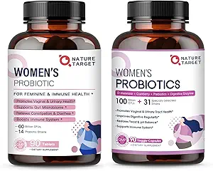 NATURE TARGET女子プロバイオティクス&プレバイオティクス、クランベリー&D-Mannose、50-Billion-CFU、消化の健康/腸の健康/免疫ブースター/体重管理のための有機プロバイオティクス