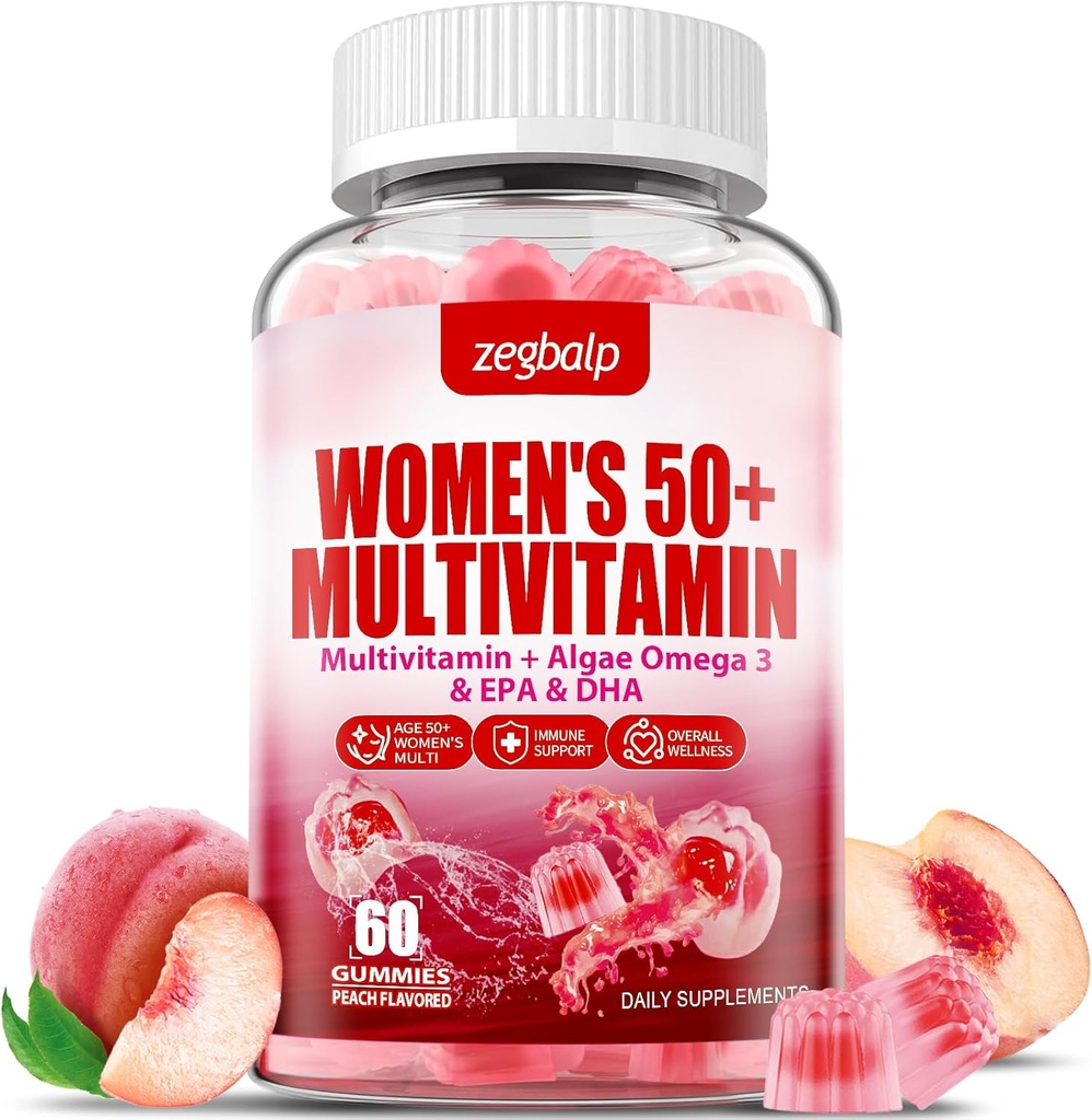 Sugar-Free Womens Multivitamin 50 Plus Gummies with Calcium, Magnesium, Zinc, Vitamin A, C, D3, E, K2, B Complex, Folate, Biotin - Multi Vitamins & Minerals for Skin, Energy, Immune Support