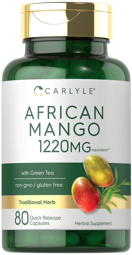 キャラリアアフリカマンゴーサプリメント1220mg | 80カプセル | グリーンティーエキス付 | ノンGMO、グルテンフリー