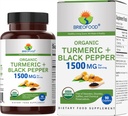 Brieofoodオーガニックターメリックとブラックペッパー1500mg、45サービング、ベジタリアン、グルテンフリー、90ベジタリアンタブレット