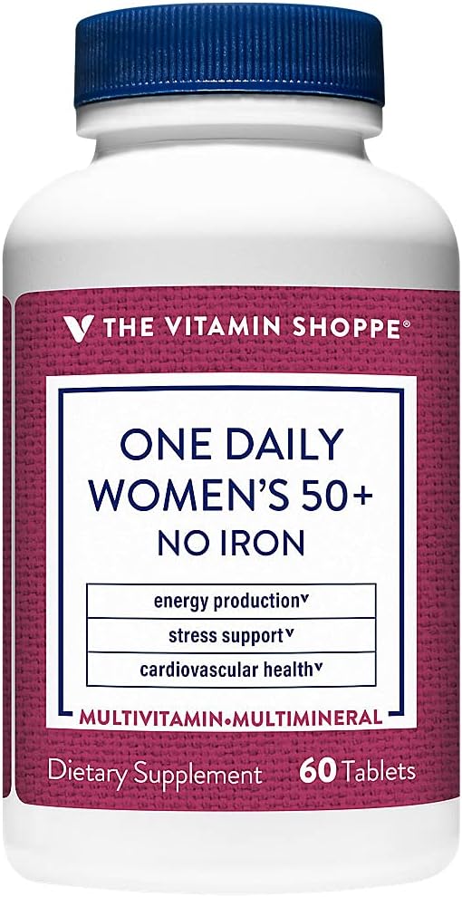 The Vitamin Shoppe One Daily Women's 50+ Multivitamin with No Iron, Multi-Mineral Supplement, Supports Energy Production, Supports Cardiovascular, Vision and Immune Health (60 Tablets)