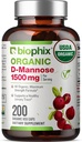 Biophix D-Mannose USDA オーガニック 1500 mg 200 Veggie キャップ - ヘルシーな膀胱尿路をサポート, 非GMO, ビーガンフレンドリー