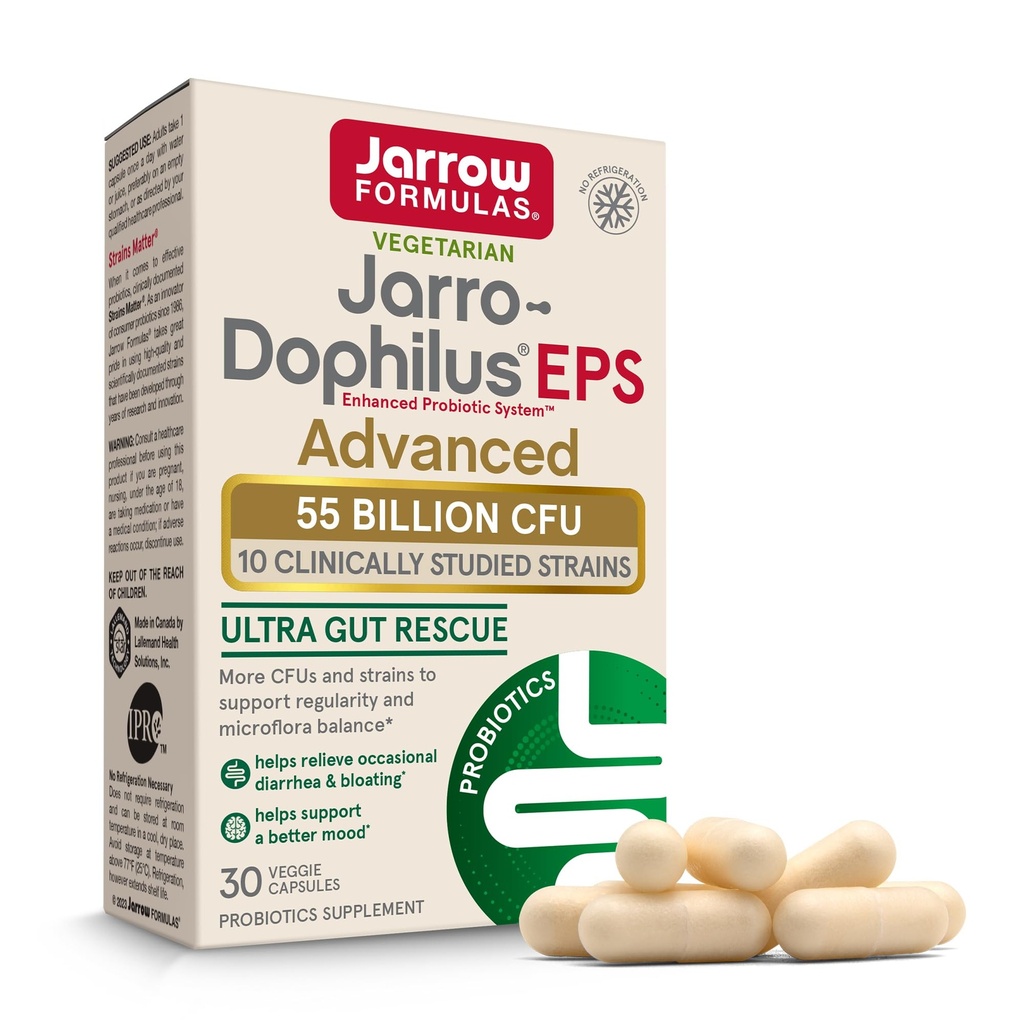 JarrowフォーミュラJaro-Dophilus EPS Advanced、55 Billion CFU Probiotics、大人のためのダイジェストサポート、30 Probioticサプリメントベジギーカプセル、最大30日の供給