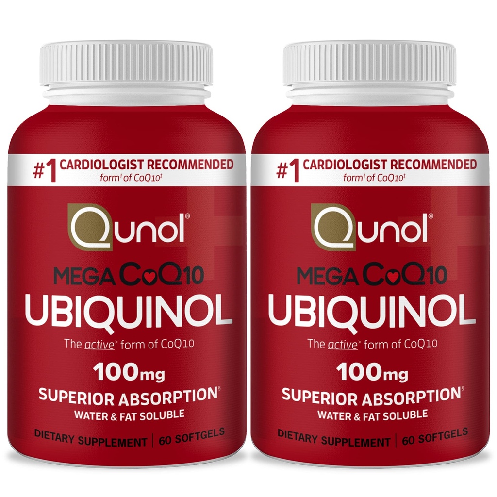 QunolメガUbiquinol Coq10 100mg、優秀な吸収、特許を取られた水および脂肪溶性の自然な補足の形態のCoenzyme Q10、中心の健康、60のSoftgelsのパックのための酸化防止、2