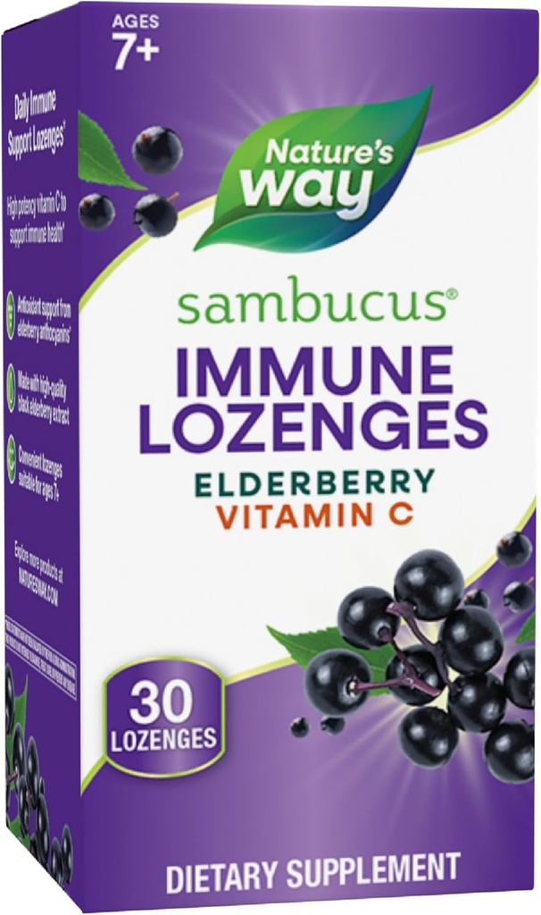 Nature's Way Sambucus Immune Lozenges、ビタミンC、ブラックエルダーベリーエキス、免疫サポート*、30 Lozenges(パッケージ5月Vary)
