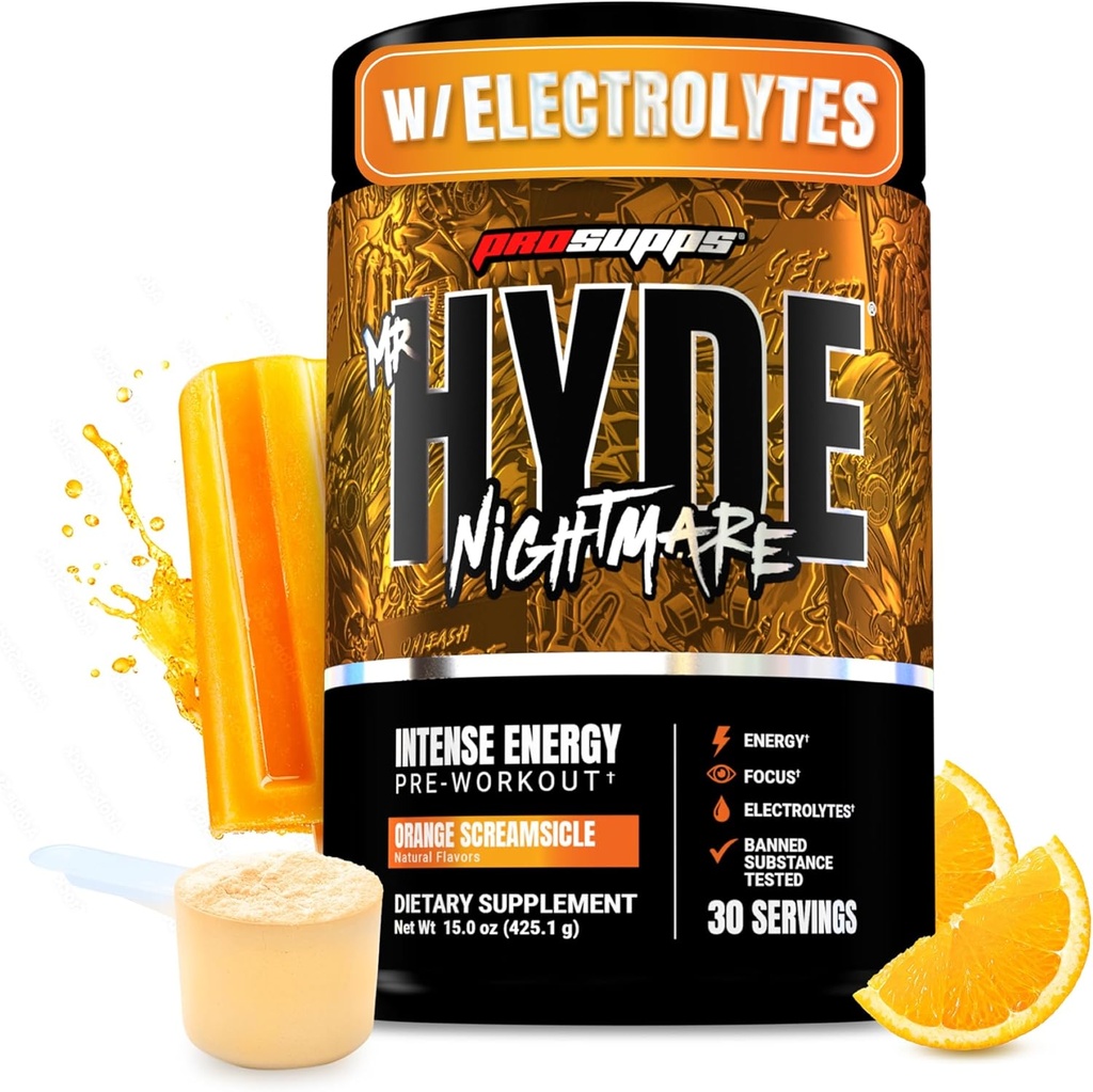 PROSUPPS Mr. Hyde Nightmare Pre Workout Powder with Caffeine & Beta Alanine - Intense Energy、メンタルフォーカス&パフォーマンスのプレワークアウト - ジム&フィットネスサプリメント(オレンジクリームシクル、30サービング)
