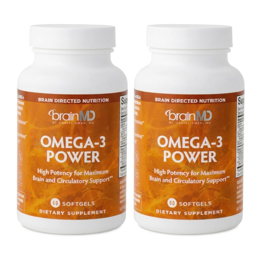 BrainMD Dr Amen Omega-3 Power - 60カプセル、2のパック - ジョイント&免疫サポートサプリメント - DHAとEPAが含まれています - グルテンフリー - 60 Totalサービング