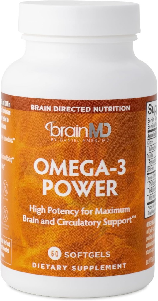 BrainMD Dr Amen Omega-3 Power - 60カプセル、2のパック - ジョイント&免疫サポートサプリメント - DHAとEPAが含まれています - グルテンフリー - 60 Totalサービング