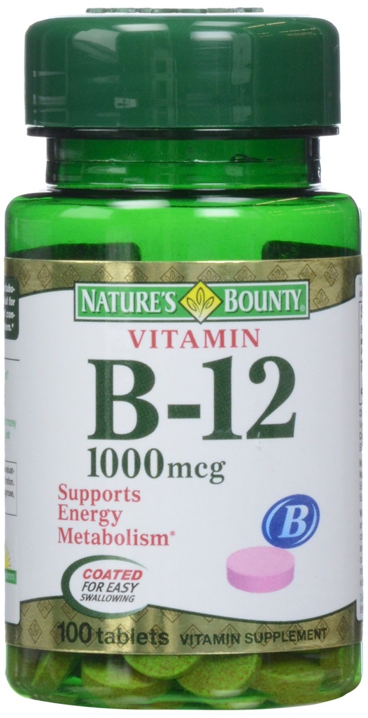 ビタミンB12は、自然植物、ビタミンサプリメント、エネルギー代謝と神経系の健康、1000mcg、100錠をサポートしています