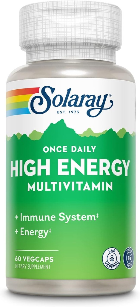 毎日の高エネルギーMultivitamin、鉄の自由な、免疫システムおよびエネルギー サポート、全食糧およびハーブの基盤の原料、人のおよび女性の多ビタミン、60のサービング、60のベジキャップ