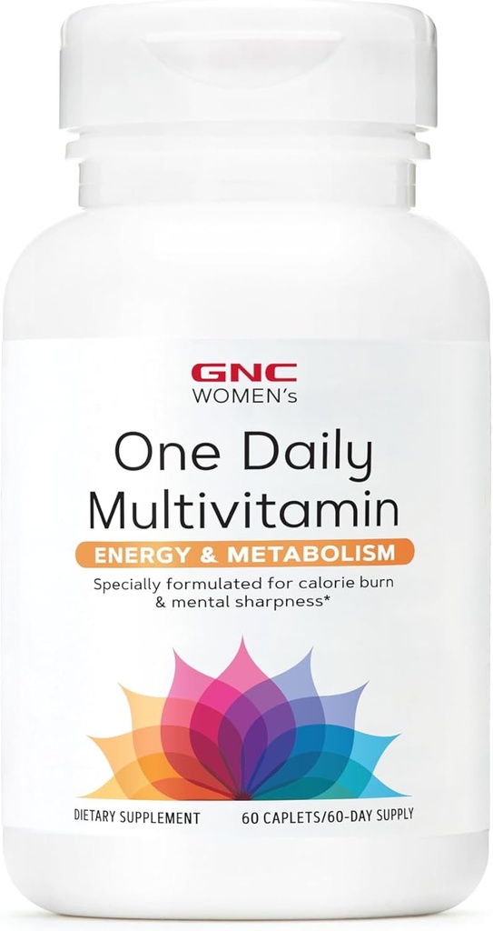 GNC Women's One Daily Multivitamin - Energy & Metabolism, Supports Increased Performance, Focus and Cardiovascular Health, Daily Supplement, 60 Caplets
