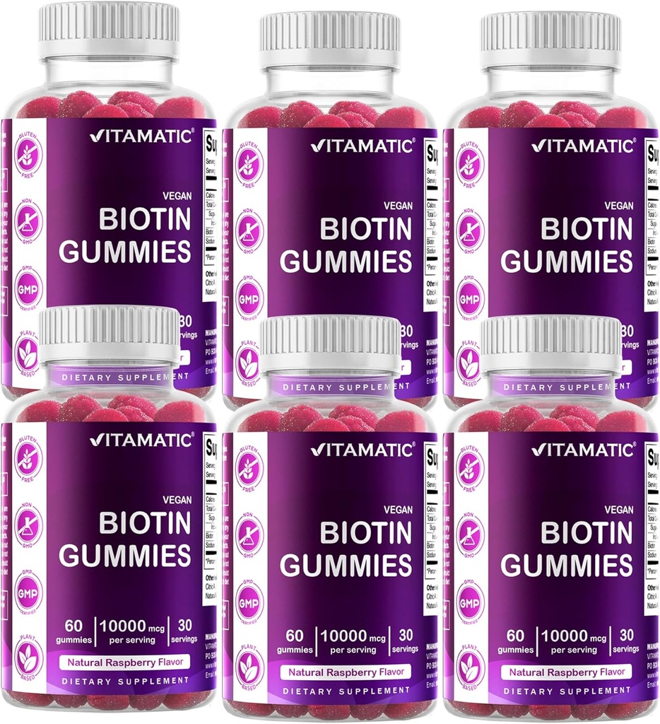ビタマティック ビオチングミー より強い髪、肌、爪のための10,000 mcg - 60 ビーガングミー - また、コールされたビタミンB7(6ボトル)