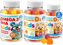 Omega 3 DHA グミーとビタミン D ガミー 子供のための & 大人 - 魚油とグルテンフリーの免疫健康植物ベースの繊維咀嚼なし