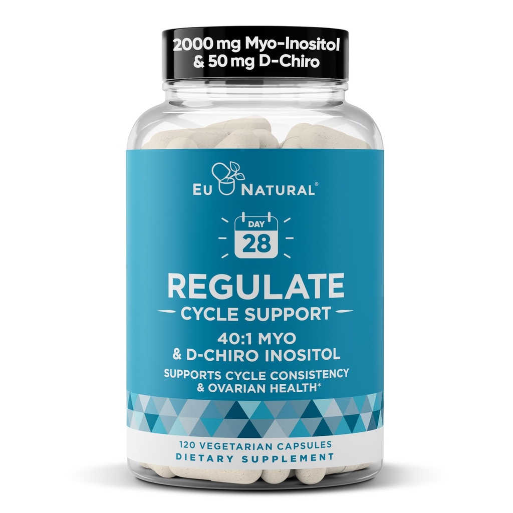 レギュレータサイクルサポート - 最適で女性のためのホルモンバランス 40:1 Myo-Inositol 2000 mg & D-Chiro Inositol 50 mg – 定期的な一貫性のためのサプリメント, 月経 & 排卵サポート – 120 ビーガンカプセル