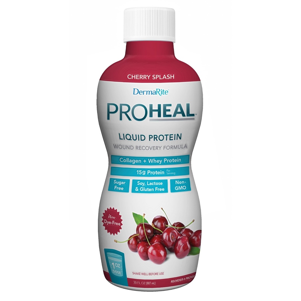 DermaRite の ProHeal の蛋白質の補足 - 液体蛋白質の傷の回復方式、コラーゲン及び乳蛋白質の 15g - チェリーのスプラッシュの味、30 oz。、1 の計算