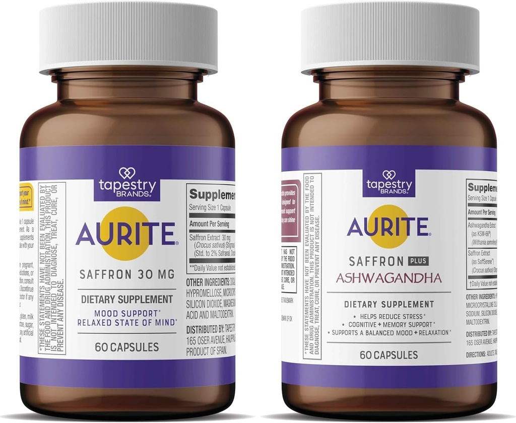 Saffron Ashwagandha & Saffron の補足の束 | ストレス管理、気分のサポート、長期記憶。 ベジタリアンフレンドリー、非GMO、グルテンフリー、大豆フリー