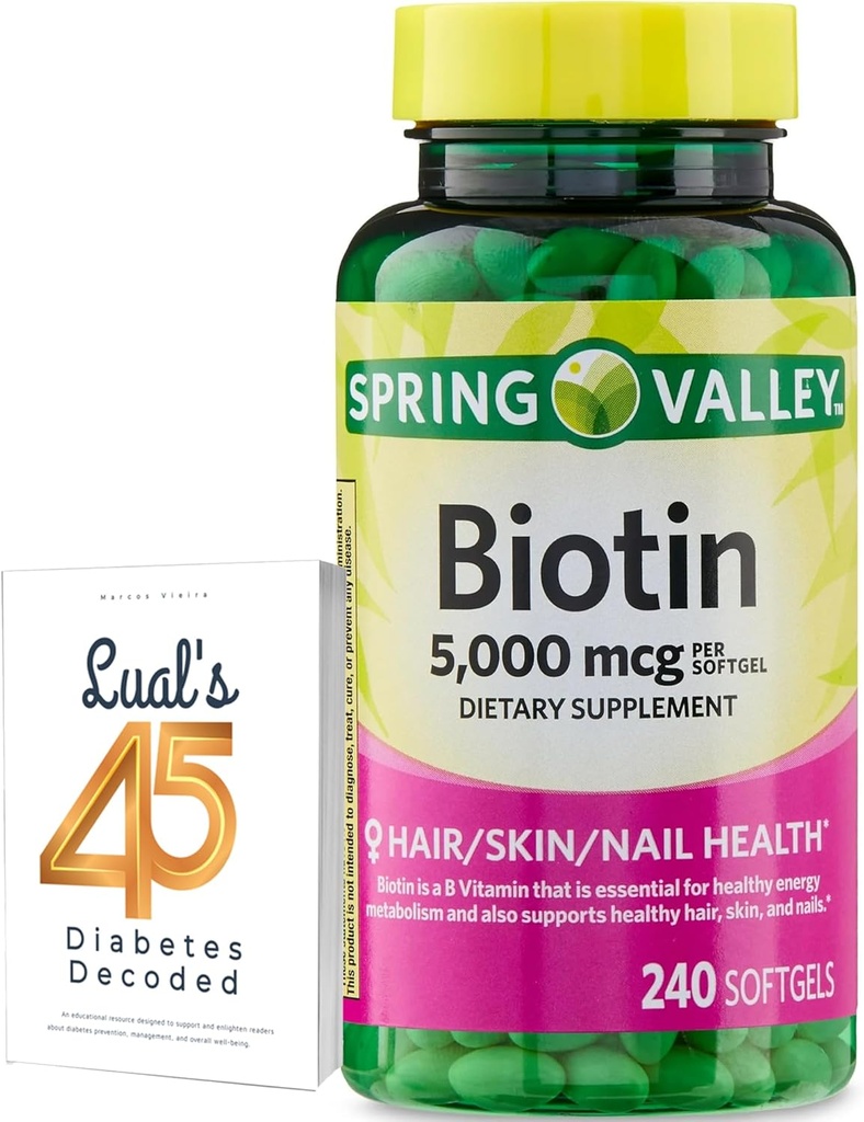 春の谷Biotin 5000のmcg 240の計算、毛皮の釘のための食事療法の補足、Lual's 45の糖尿病のDecodedの女性の束のための毛損失のための毛のビタミン