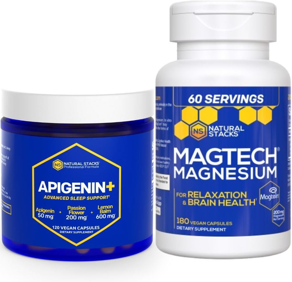 睡眠+ Magtechのマグネシウムの補足の束のためのNATURAL STACKS Apigenin -サポート睡眠及び頭脳の健康* - 300の合計のカプセル