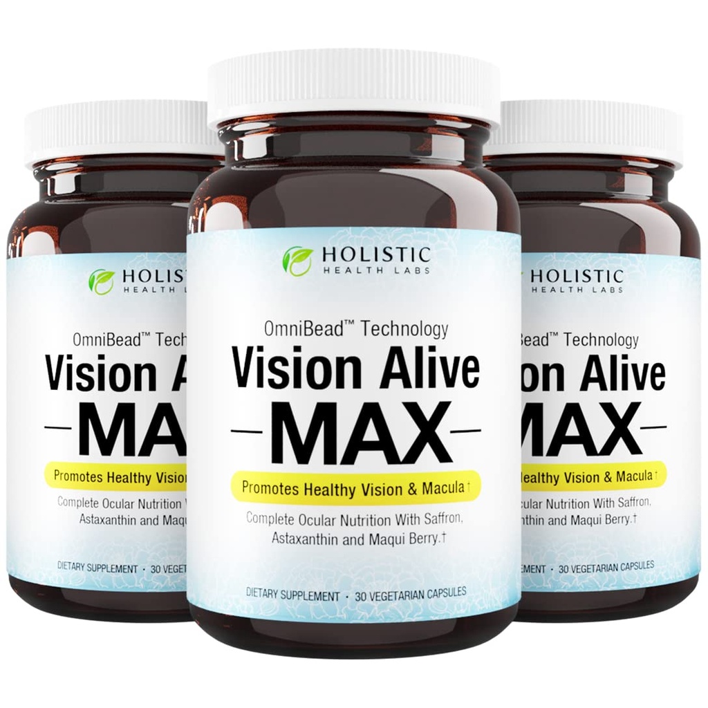 自然成分Lutemax® 2020、Bilberry、Blueberry、C3g、ブラックカラント、マキベリー、サフラン、アスタキサンチン(30カ))の4種類のHolistic Health Labs Vision Alive Max。