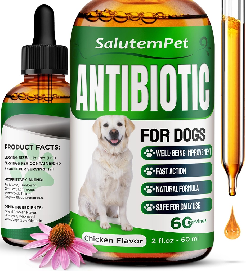 犬用天然抗生物質 | 犬用感染症・咳・アレルギー薬用 犬用抗生物質 | 犬用UTI治療用抗生物質 | 鶏の風味のハーブサプリメント | 2オズ