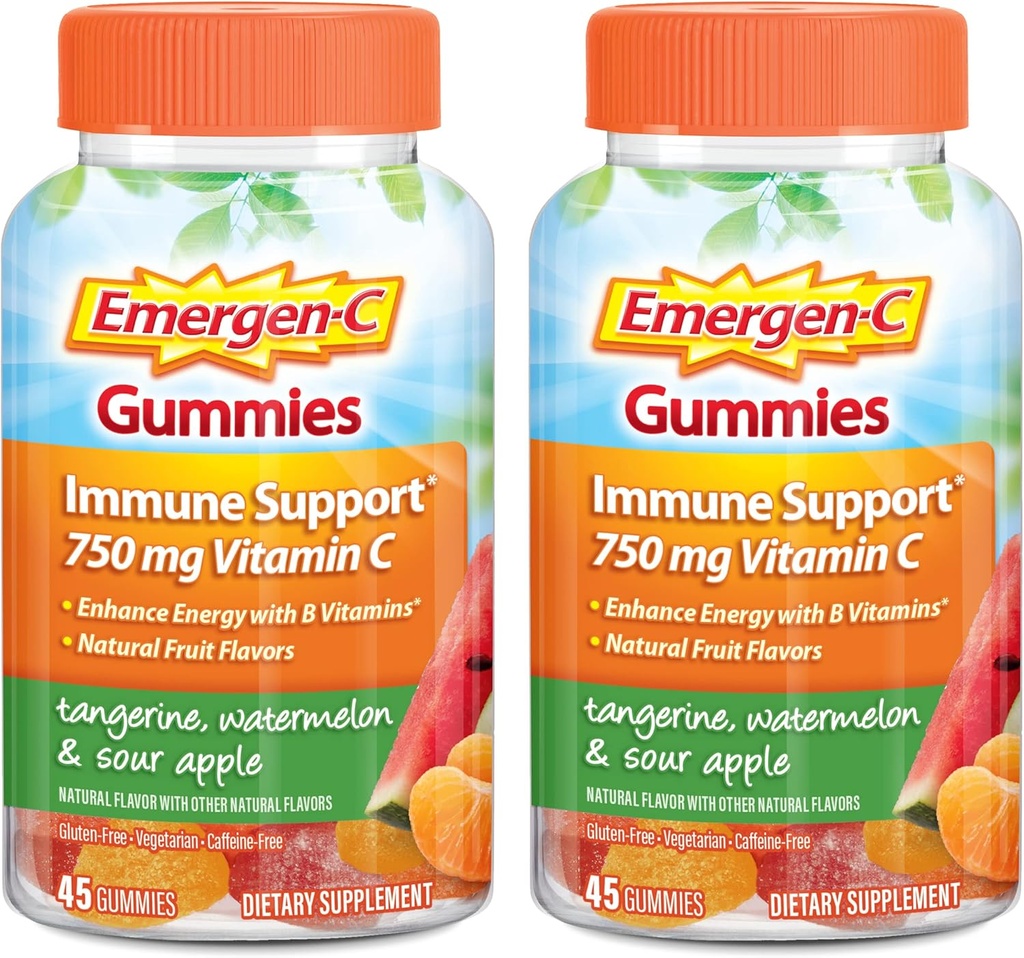 Emergen-CビタミンCグミ、免疫サポート、タンジェリン、スイカ、サワーアップルフレーバーのための栄養補助食品 - 45カウントx 2(パッケージ 2)