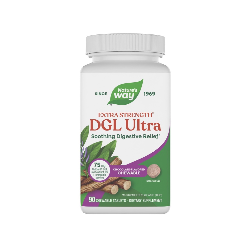 Nature's Way DGL Ultra Extra Strength**、Premium Licorice Root Extract、Gutgard、Vegan&Gluten Free、チョコレートフレーバー、90 Chewableタブレット(パッケージ5月Vary)