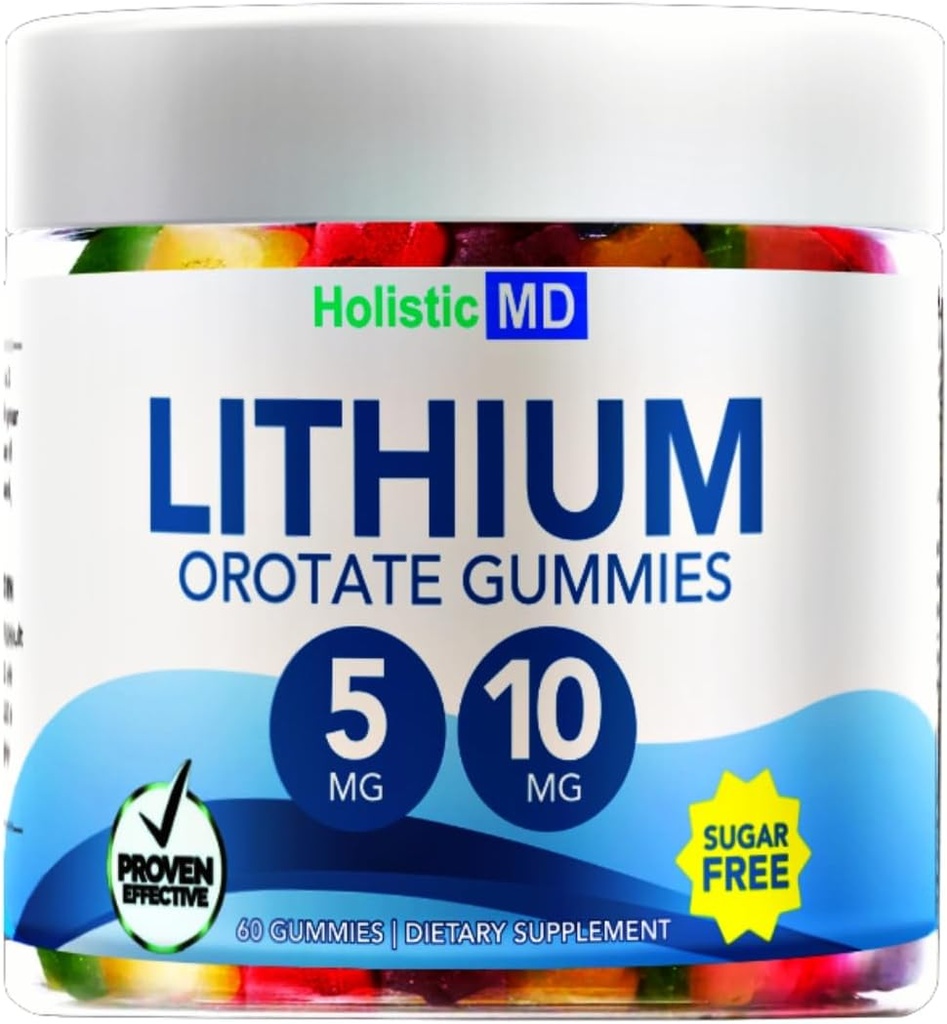 Lithium Orotate 5mg 10mg | for Men Women Kids | Lithium Orotate clinically Studied Chelated High Biovalable | 3 Flavors Sugar Free Vegan Gummies 60 ct